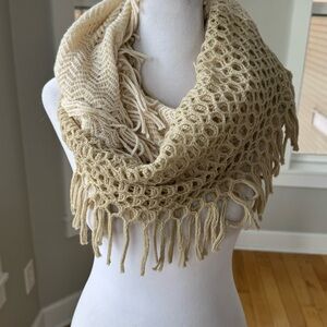 World Market Ivory Taupe Crochet Knit Infinity Scarf Wrap Hood